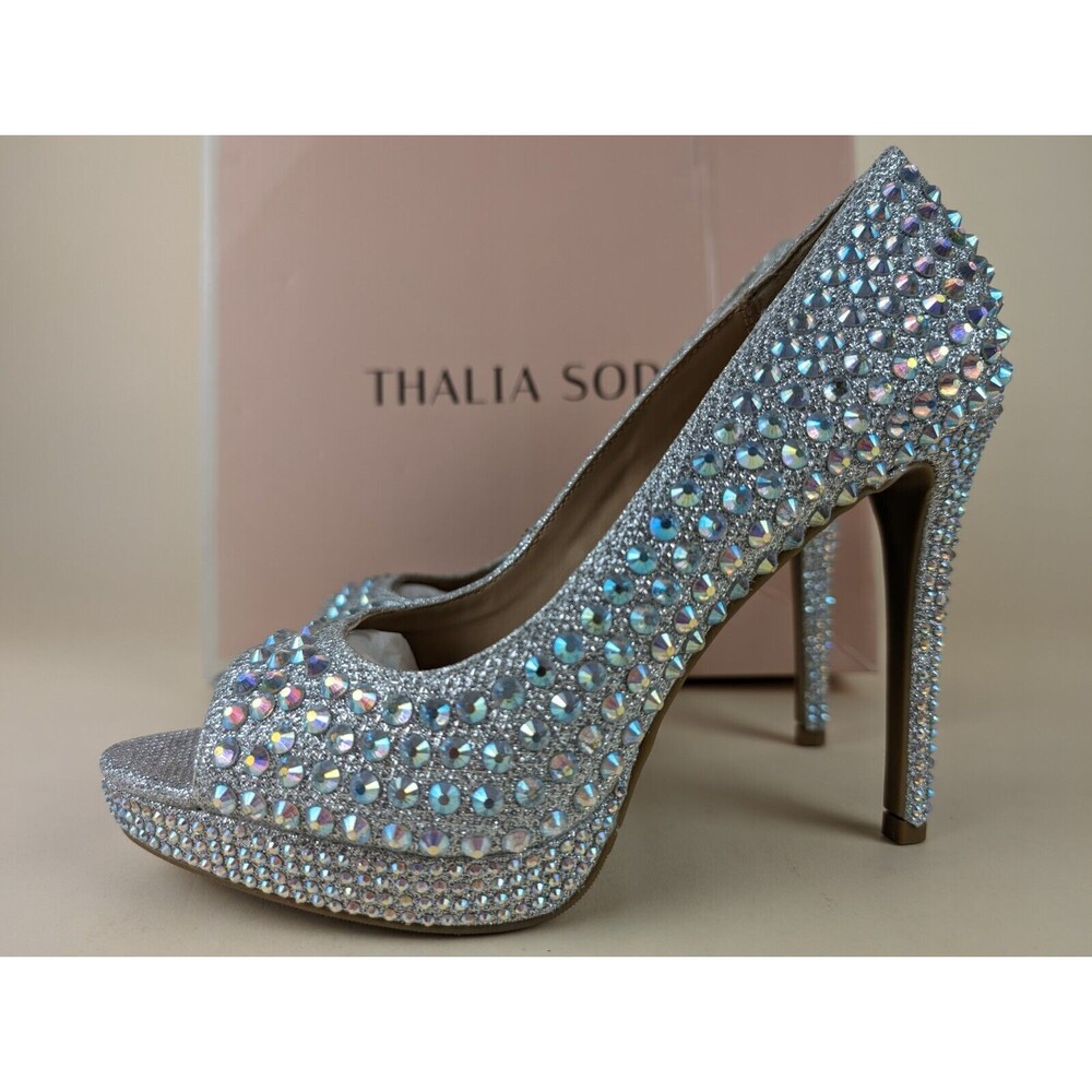 Thalia Sodi Landon Embellished Platform Pumps Womens 8 M Silver Shoes NWB - Picture 3 of 12